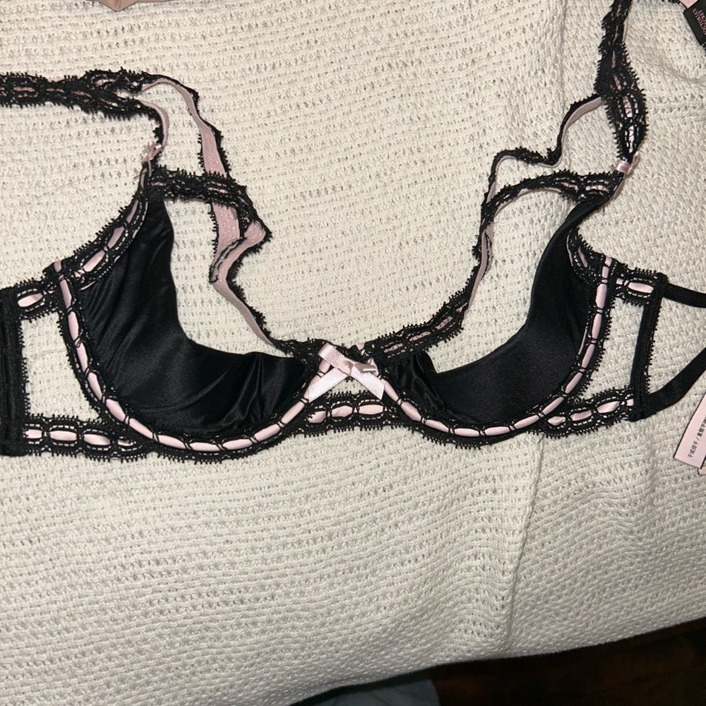 Black and Pink Lace Trim Bra
